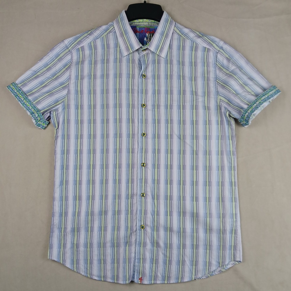 Robert Graham Large Mens Shirt Short Sleeve Button Up 21x28 **Fits A Small **